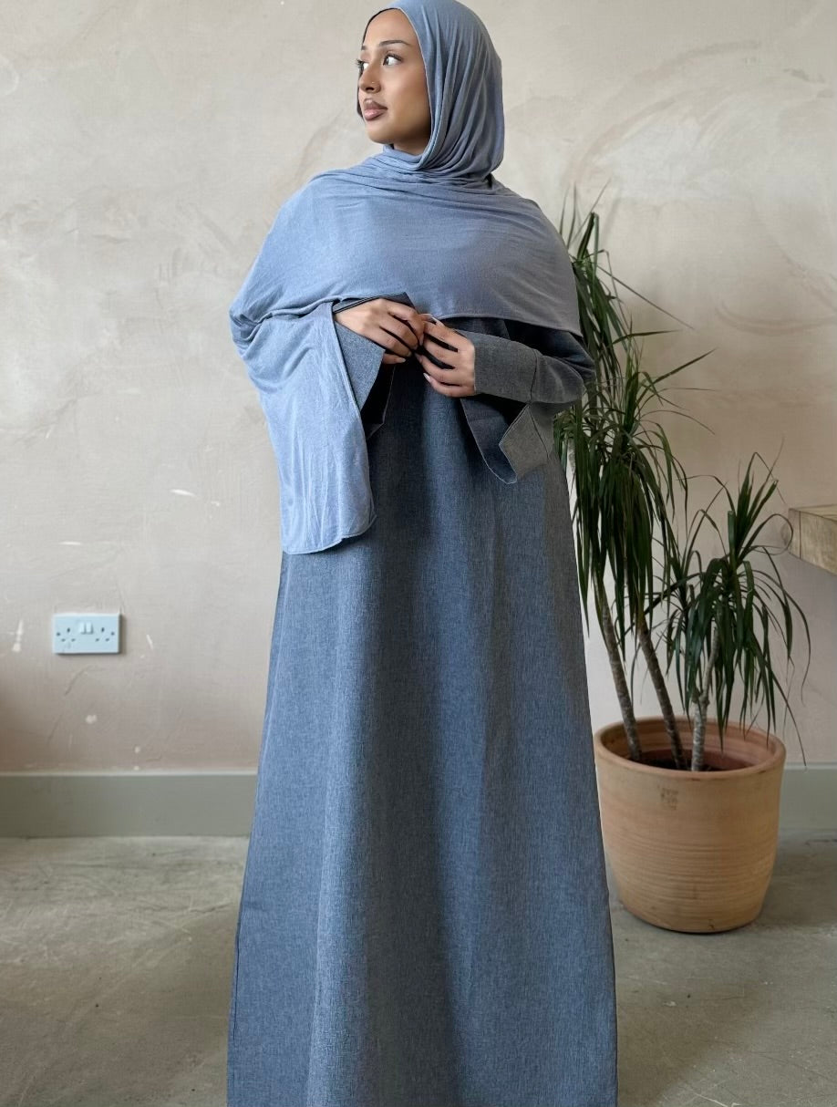 Closed Linen Abaya- Blue