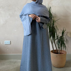 Closed Linen Abaya- Blue