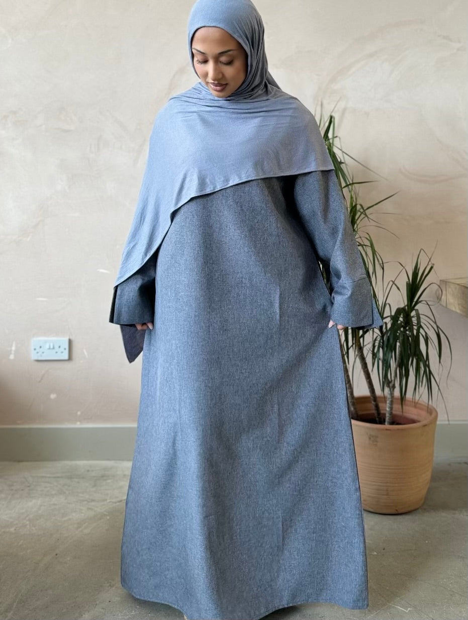 Closed Linen Abaya- Blue
