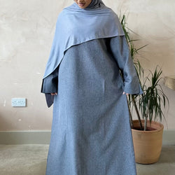 Closed Linen Abaya- Blue